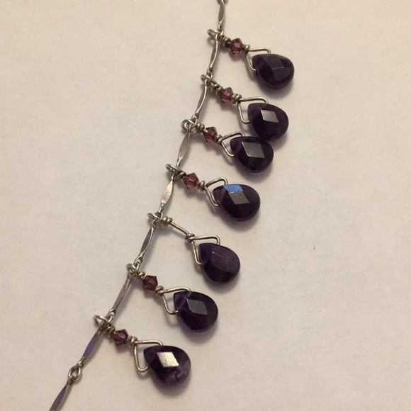 Sterling & Amethyst teardrops vintage artisan necklace - Picture 14 of 16